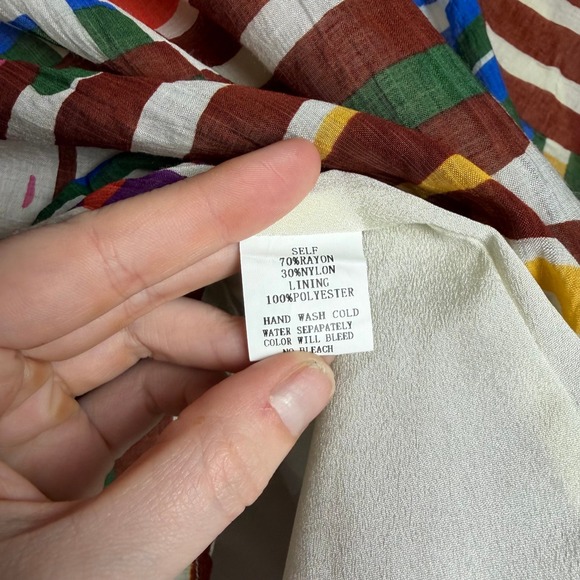 PINCH Patchwork Stripe Square Neck Puff Sleeve Tie Cuff Blouse Top M - Picture 3 of 7